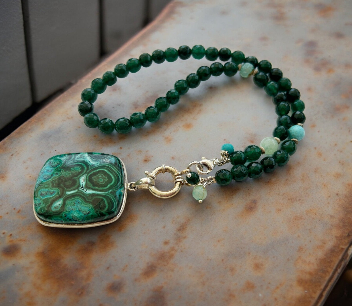 Sterling Silver Malachite Necklace | Boho Ibiza Style Jewelry | VARUNA Collection