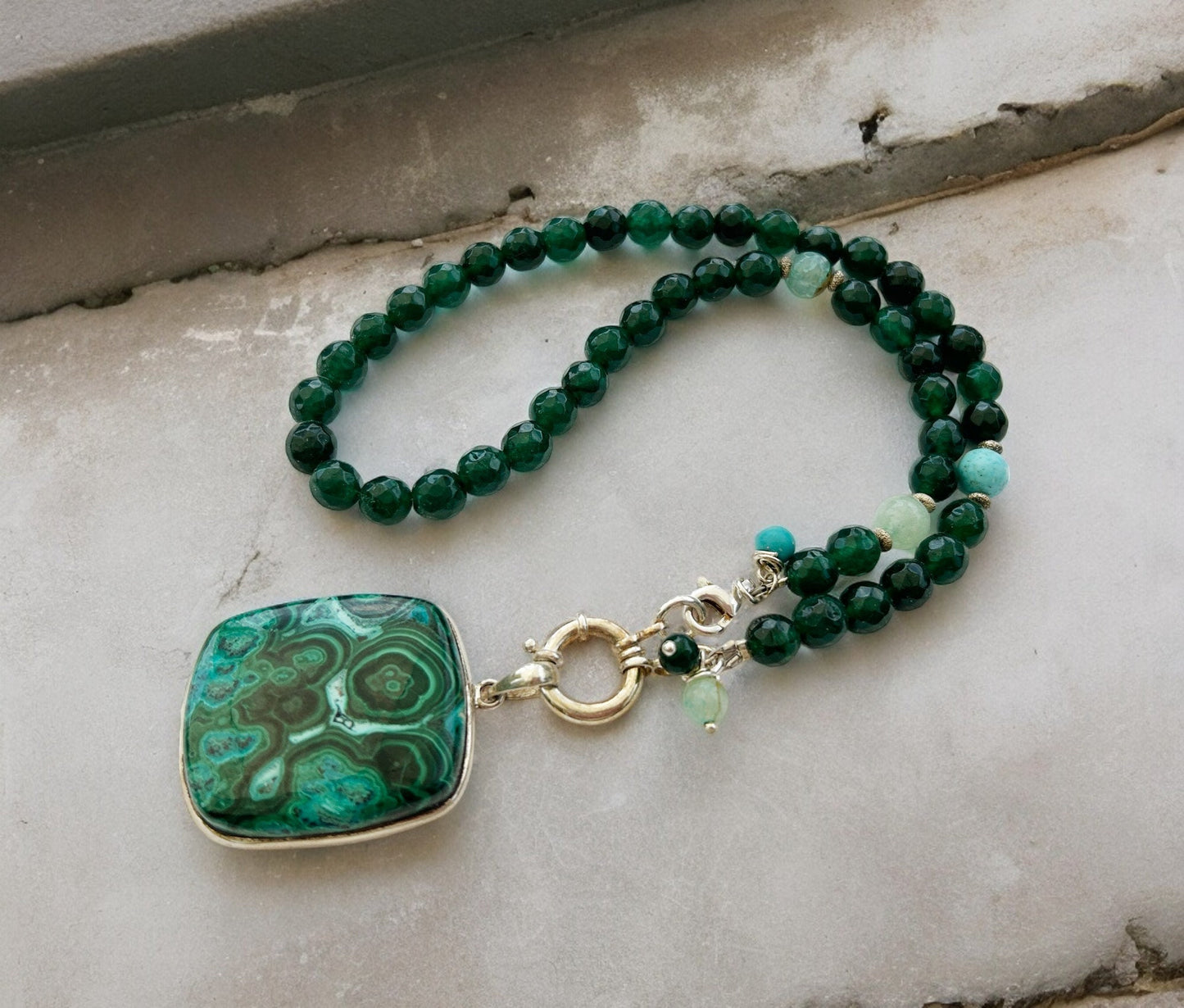 Sterling Silver Malachite Necklace | Boho Ibiza Style Jewelry | VARUNA Collection