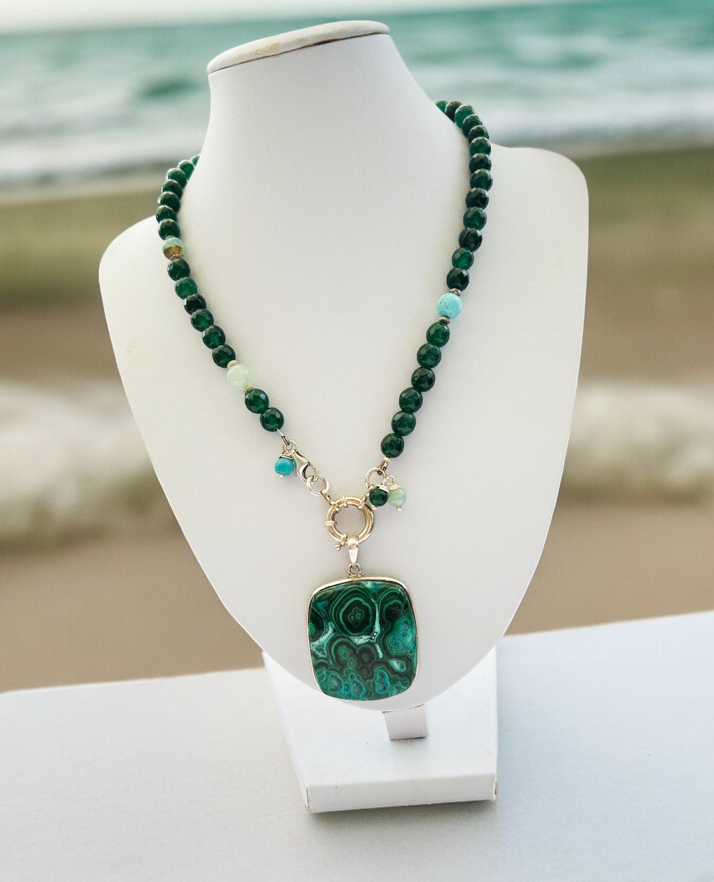 Sterling Silver Malachite Necklace | Boho Ibiza Style Jewelry | VARUNA Collection