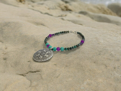 Boho Silver Necklace | Women's Pendant with Turquoise, Agate & Amethyst | Ibiza Style Jewelry