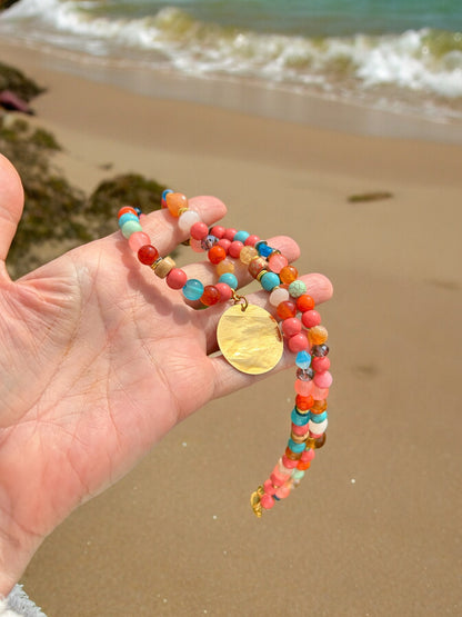 Colorful Boho Necklace with Turquoise, Agate & Amazonite | Handcrafted Ibiza Style Gold Pendant Jewelry