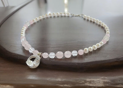 Sterling Silver Boho Pearl Necklace NINSAR | Mountain Crystal & Freshwater Pearls | Ibiza Style Jewelry