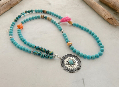 Desert Storm Turquoise Boho Necklace - Long Layered Ethno Ibiza Style Jewelry