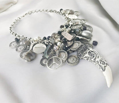 Boho Silver Multi-Strand Coin Necklace 'REBELLIN' | Bohemian Statement Jewelry | Dirndl Accessory