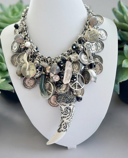 Boho Silver Multi-Strand Coin Necklace 'REBELLIN' | Bohemian Statement Jewelry | Dirndl Accessory