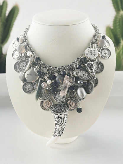 Boho Silver Multi-Strand Coin Necklace 'REBELLIN' | Bohemian Statement Jewelry | Dirndl Accessory