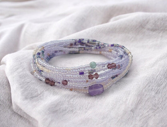 Delicate Boho Wrap Bracelet "Soft Lilac" | Amethyst & Apatite Gemstone Beaded Jewelry | Handmade Ibiza Style Multilayer Bracelet