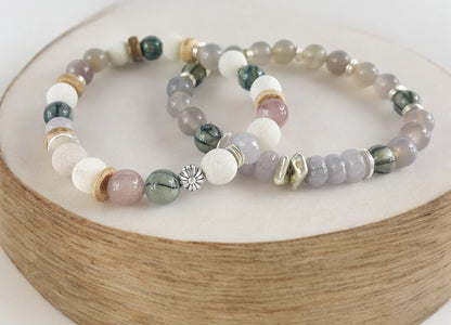 Men's Boho Beaded Bracelet RINGO | Natural Stone & Shell | Elastic Stretch Wristband