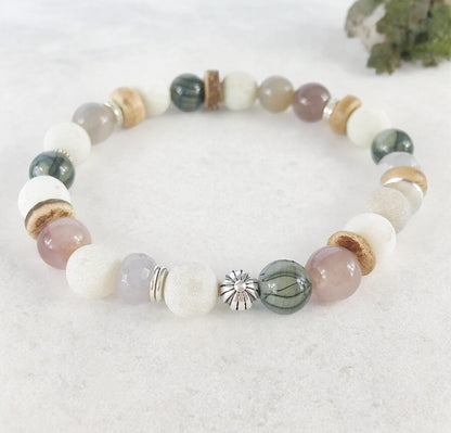 Men's Boho Beaded Bracelet RINGO | Natural Stone & Shell | Elastic Stretch Wristband