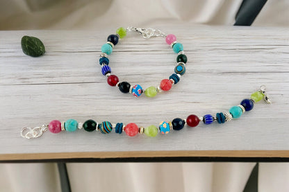 Colorful Gemstone Bracelet DIANA | Boho Style | Silver Multi-Stone Jewelry with Turquoise, Malachite, Peridot