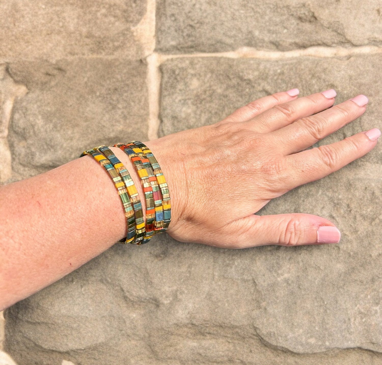 Delicate Boho Beaded Bracelet DELICIOUS SAFFRON | Handmade Miyuki Bead Jewelry | Yellow Green Terracotta Gold | Ibiza Style