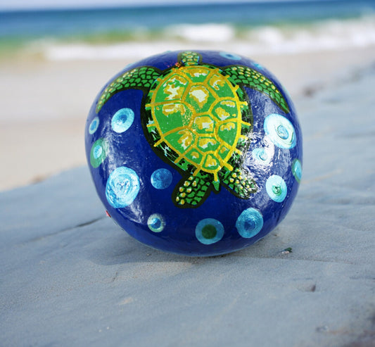 Handpainted Gold Turtle Stone | Baltic Sea Pebble Art | Boho Decor | Paperweight