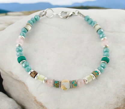 Delicate Turquoise Beaded Bracelet LILLI | Boho Gemstone Jewelry | Silver-Plated Ibiza Style