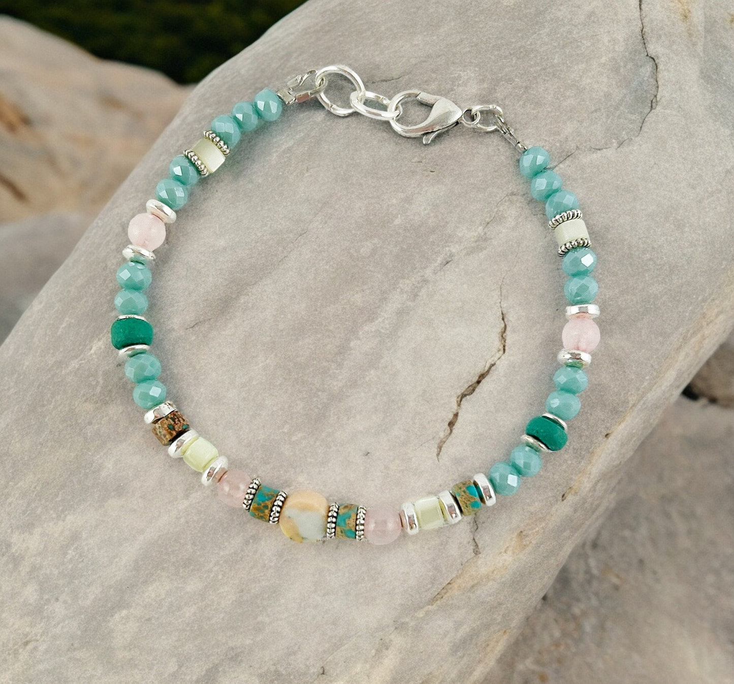 Delicate Turquoise Beaded Bracelet LILLI | Boho Gemstone Jewelry | Silver-Plated Ibiza Style