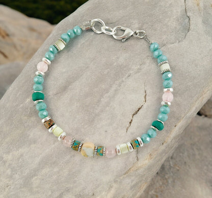 Delicate Turquoise Beaded Bracelet LILLI | Boho Gemstone Jewelry | Silver-Plated Ibiza Style