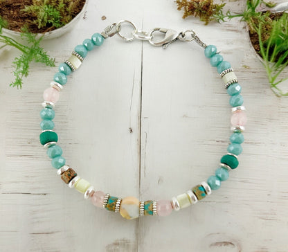 Delicate Turquoise Beaded Bracelet LILLI | Boho Gemstone Jewelry | Silver-Plated Ibiza Style