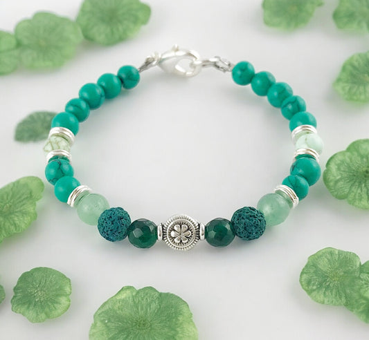 Boho Turquoise Jade Silver Beaded Bracelet | Women's Gemstone Jewelry | Ibiza Style