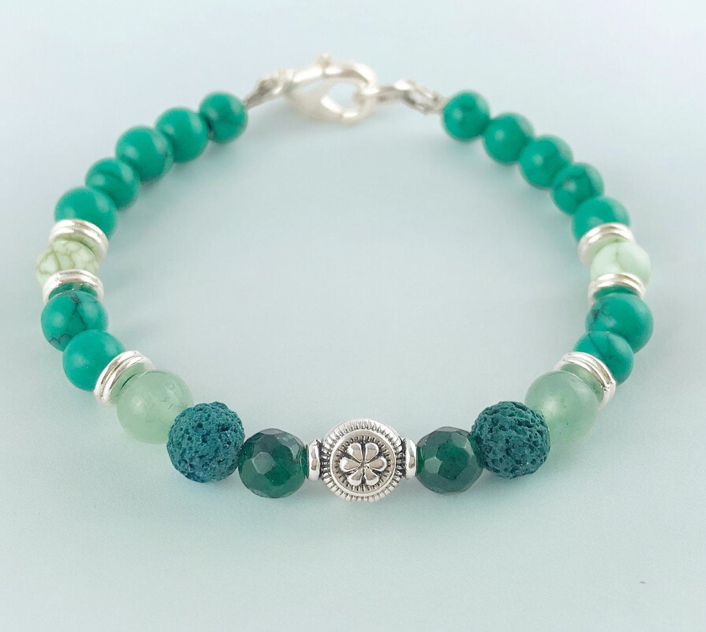 Boho Turquoise Jade Silver Beaded Bracelet | Women's Gemstone Jewelry | Ibiza Style