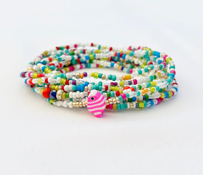 Colorful Boho Wrap Bracelet NEO FISH | Beaded Ibiza Style Jewelry for Women | Multi-Layered Glass Bead Anklet Necklace