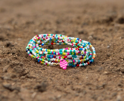 Colorful Boho Wrap Bracelet NEO FISH | Beaded Ibiza Style Jewelry for Women | Multi-Layered Glass Bead Anklet Necklace