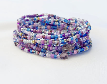 Delicate Boho Wrap Bracelet TRUE LILAC | Lavender & Blue Glass Beads | Amethyst Jade | Ibiza Style Jewelry