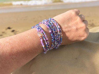 Delicate Boho Wrap Bracelet TRUE LILAC | Lavender & Blue Glass Beads | Amethyst Jade | Ibiza Style Jewelry