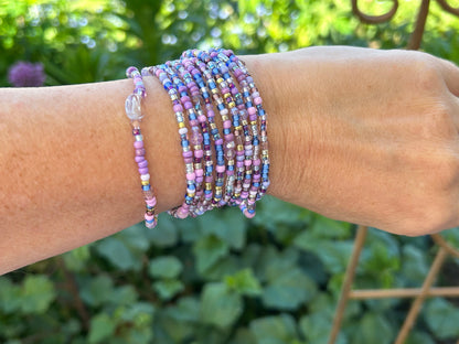 Delicate Boho Wrap Bracelet TRUE LILAC | Lavender & Blue Glass Beads | Amethyst Jade | Ibiza Style Jewelry