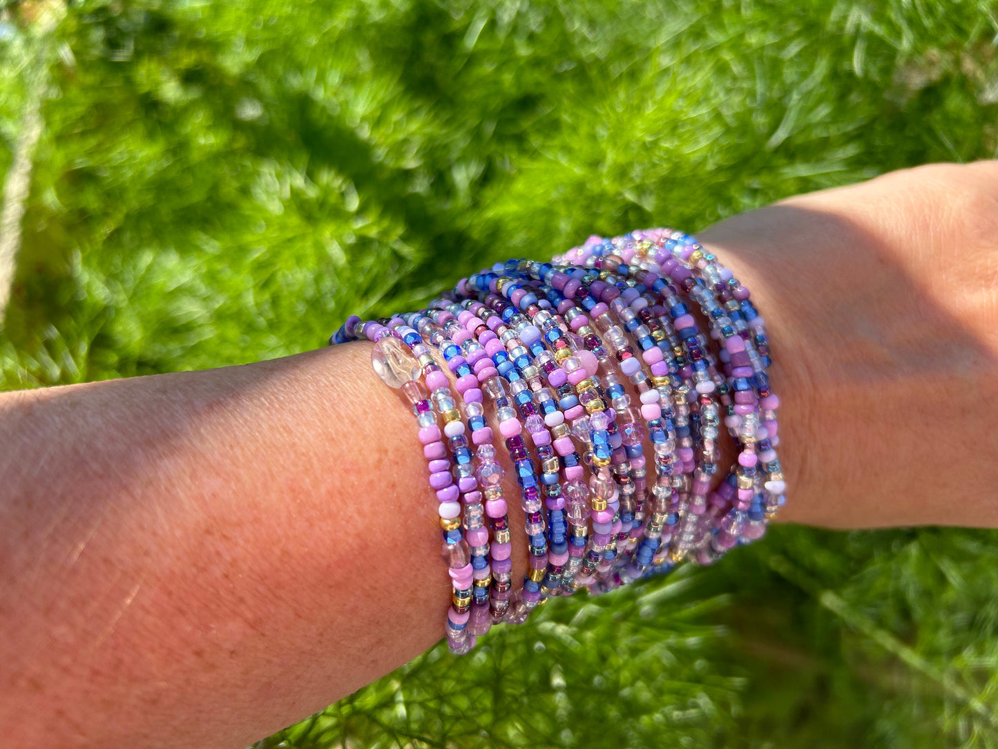 Delicate Boho Wrap Bracelet TRUE LILAC | Lavender & Blue Glass Beads | Amethyst Jade | Ibiza Style Jewelry