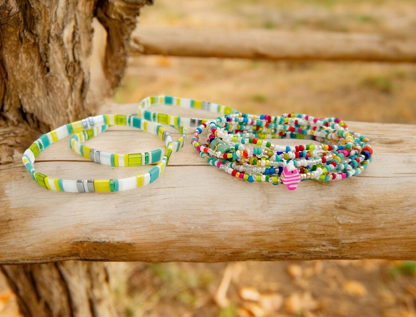 Colorful Boho Wrap Bracelet NEO FISH | Beaded Ibiza Style Jewelry for Women | Multi-Layered Glass Bead Anklet Necklace