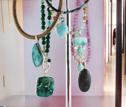 Sterling Silver Malachite Necklace | Boho Ibiza Style Jewelry | VARUNA Collection