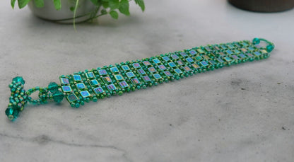 Handmade Emerald Green Peyote Stitch Bracelet | Boho Miyuki Bead Jewelry