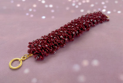 Red Iris Gold Boho Bracelet | Handmade Glass Crystal & Miyuki Bead Jewelry | Unique Women's Arm Candy