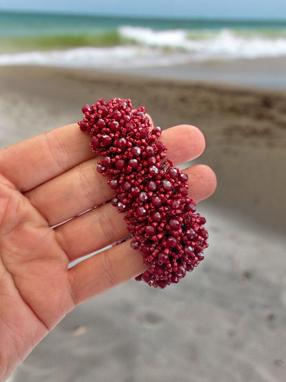 Red Iris Gold Boho Bracelet | Handmade Glass Crystal & Miyuki Bead Jewelry | Unique Women's Arm Candy