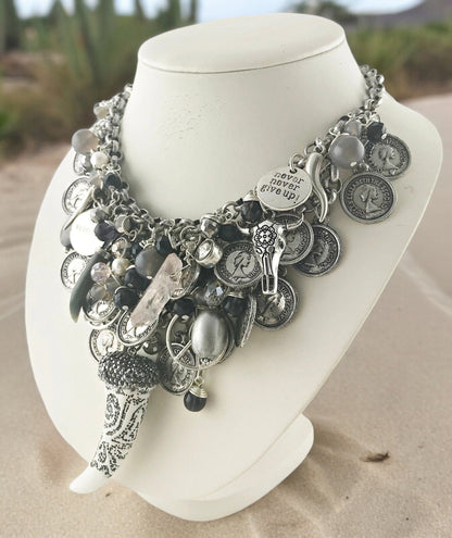 Boho Silver Multi-Strand Coin Necklace 'REBELLIN' | Bohemian Statement Jewelry | Dirndl Accessory