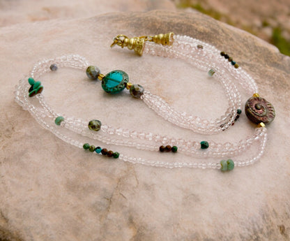 Layered Boho Sea Glass Necklace with Turquoise | Gold-Plated Ibiza-Style Jewelry