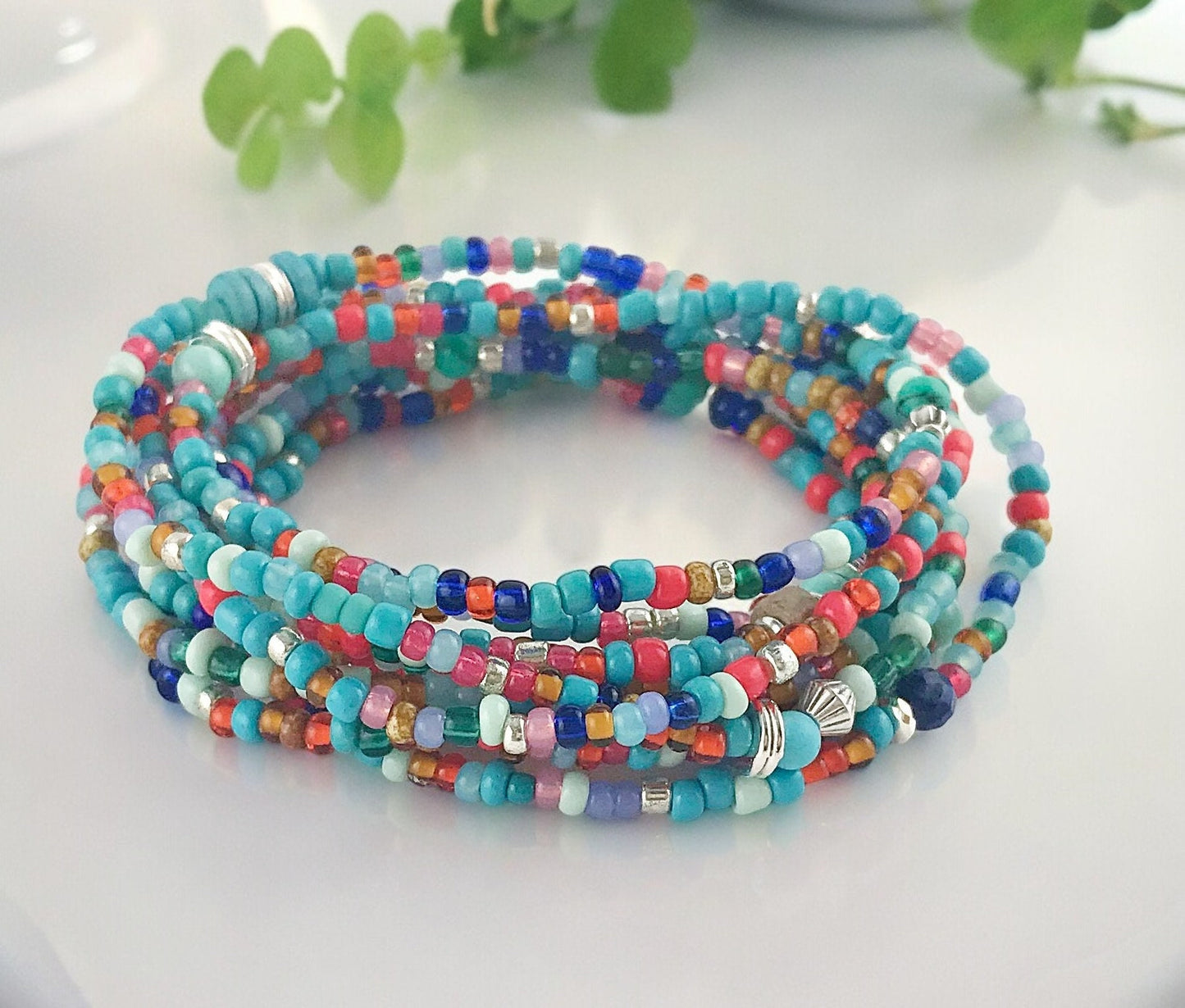 Handmade Boho Layered Wrap Bracelet BELLADONNA | Turquoise & Multi-Color Beaded Jewelry for Women | Ibiza Style Summer Accessory