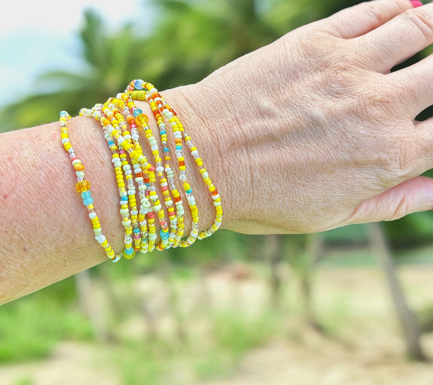 Boho Sun Dancer Wrap Bracelet | Yellow Turquoise Millefiori Beaded Jewelry | Handmade Ibiza Style Multilayer Anklet Necklace