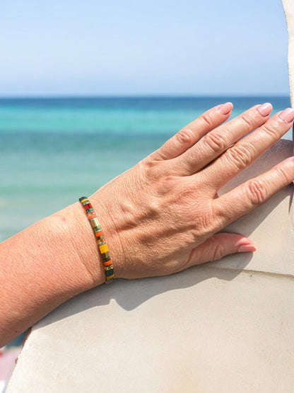 Delicate Boho Beaded Bracelet DELICIOUS SAFFRON | Handmade Miyuki Bead Jewelry | Yellow Green Terracotta Gold | Ibiza Style