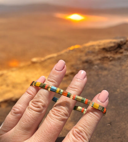 Delicate Boho Beaded Bracelet DELICIOUS SAFFRON | Handmade Miyuki Bead Jewelry | Yellow Green Terracotta Gold | Ibiza Style