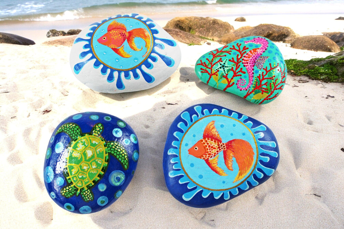 Handpainted Goldfish Stone Paperweight | Boho Beach Decor | Unique Gift