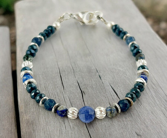 Delicate Blue Lapis Lazuli Beaded Bracelet | Boho Style Silver Jewelry | BLUE MOON Ibiza Collection