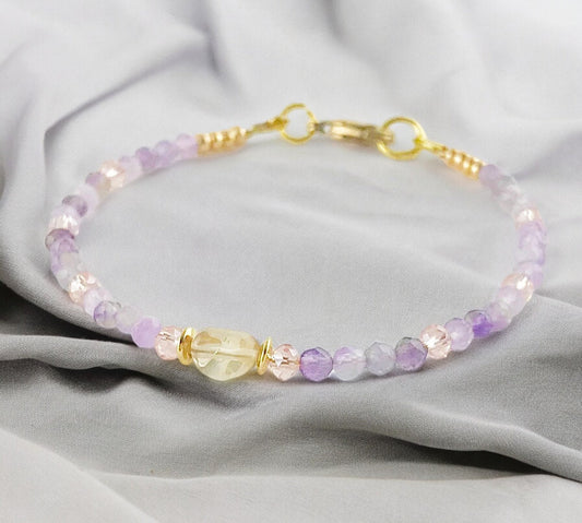 LAILA Gold Boho Beaded Bracelet | Amethyst and Ametrine Gemstone Jewelry for Women