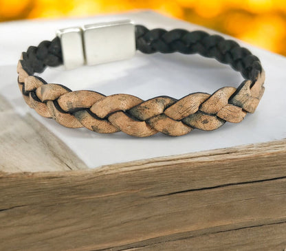 Braided Leather Bracelet ADAM | Men's Boho Cognac Brown Wristband | Magnetic Clasp | Unisex