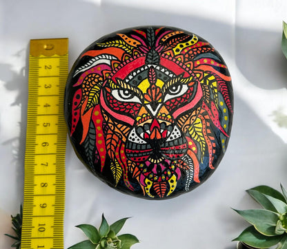 Hand-Painted Lion Stone Paperweight | Boho Beach Decor | Unique Gift | Customizable Pebble Art