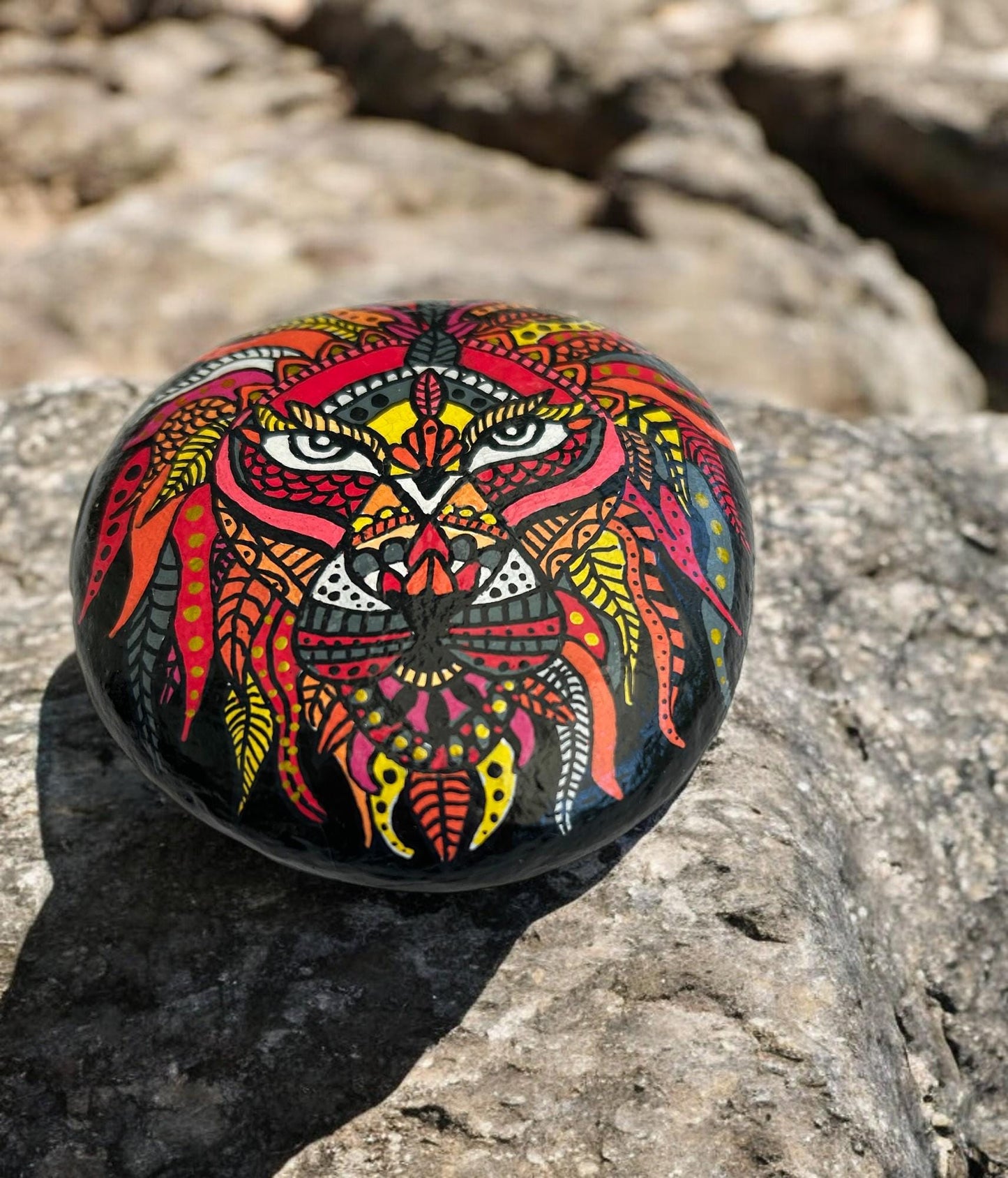 Hand-Painted Lion Stone Paperweight | Boho Beach Decor | Unique Gift | Customizable Pebble Art