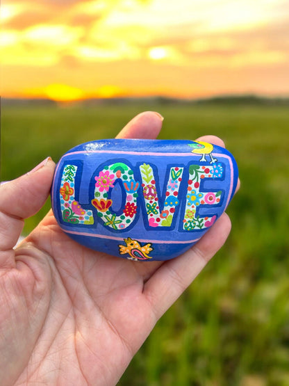 Handpainted 'LOVE' Baltic Sea Stone | Boho Decor | Personalized Gift | Peace Symbol