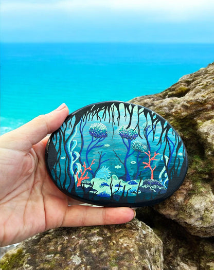 Handpainted Underwater World Marble Stone | Boho Paperweight Decor | Unique Gift