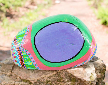 Handpainted Mandala Neon Stone | Boho Beach Pebble Art | Decorative Paperweight