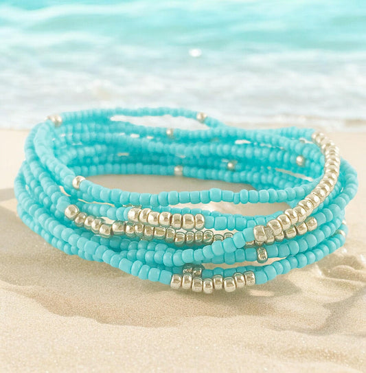 Turquoise and Gold Boho Wrap Bracelet | Ibiza-Style Beaded Jewelry for Women