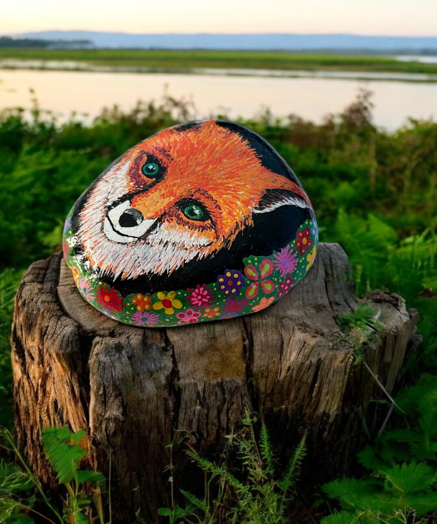 Hand-Painted Fox Stone | Bohemian Beach Pebble Art | Unique Paperweight | Lucky Stone Gift | Boho Home Decor